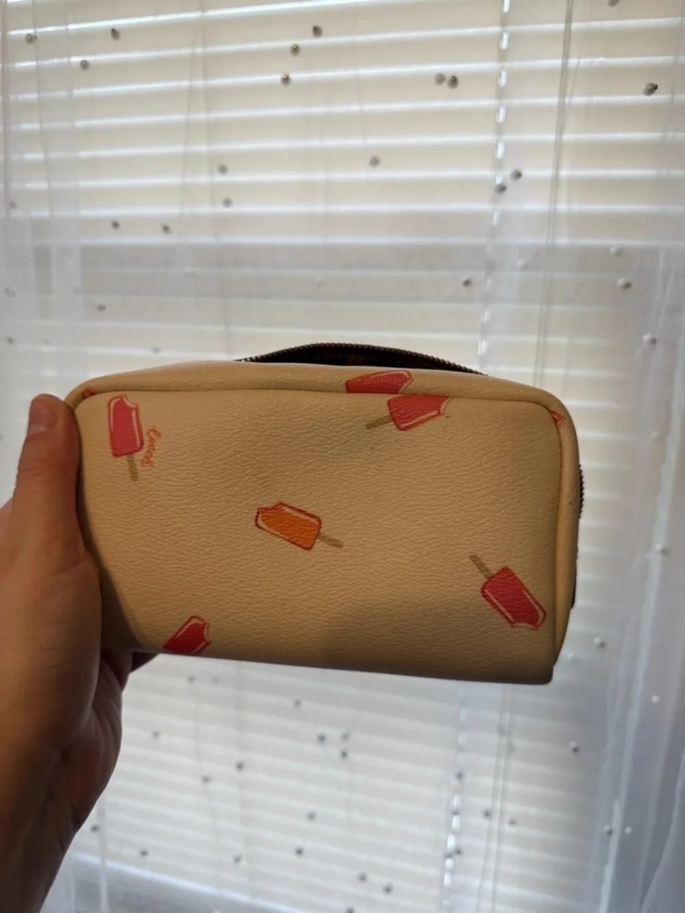 Coach Cream Cosmetic Pouch with Pink and Orange Popsicle Print - Picture 3 of 3